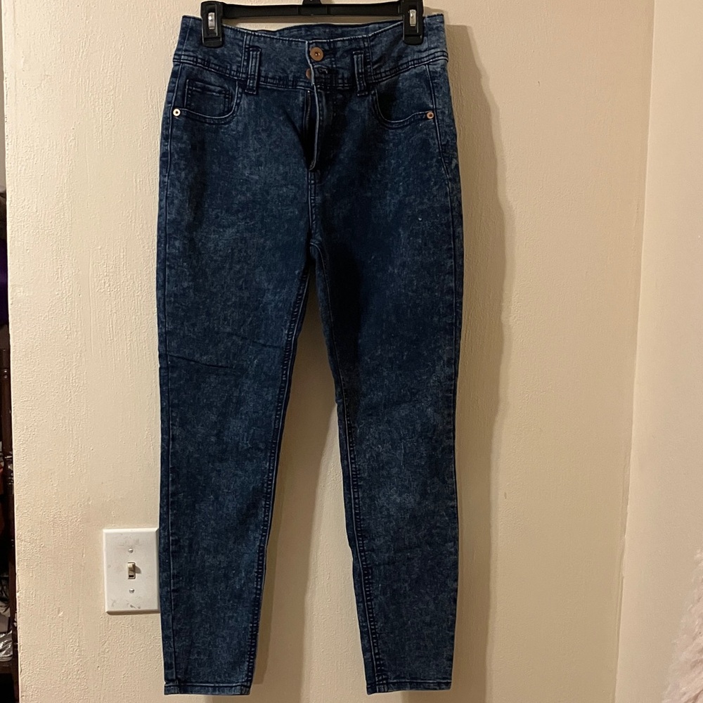 80s Style Retro Acid Wash High Waist Skinny Jeans Size 13 with V Back Waistband